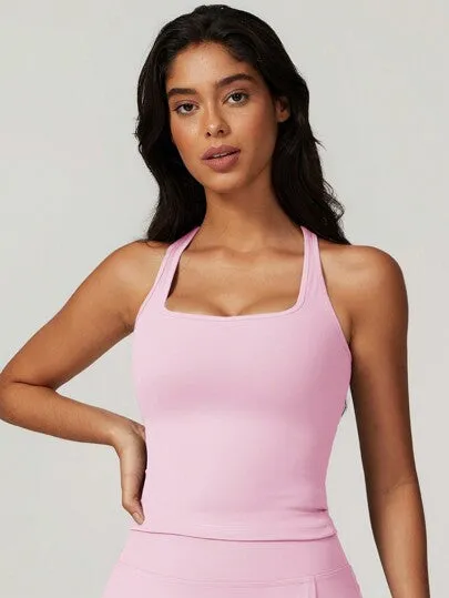 Women's High Elasticity Cup Top Yoga Suit – Sports Vest for Home & Fitness
