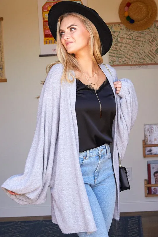 Women's light grey plus Size loose fit long balloon sleeve maternity & post natal cardigan