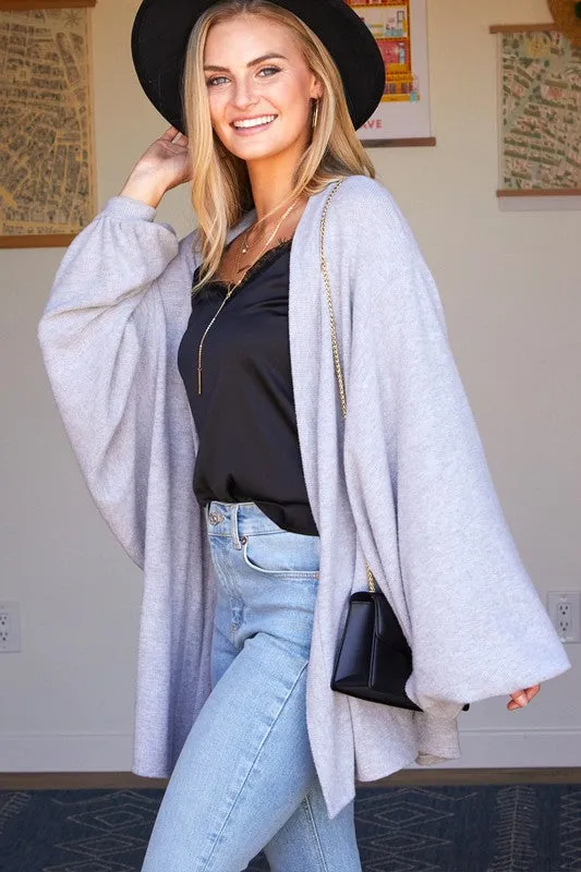 Women's light grey plus Size loose fit long balloon sleeve maternity & post natal cardigan