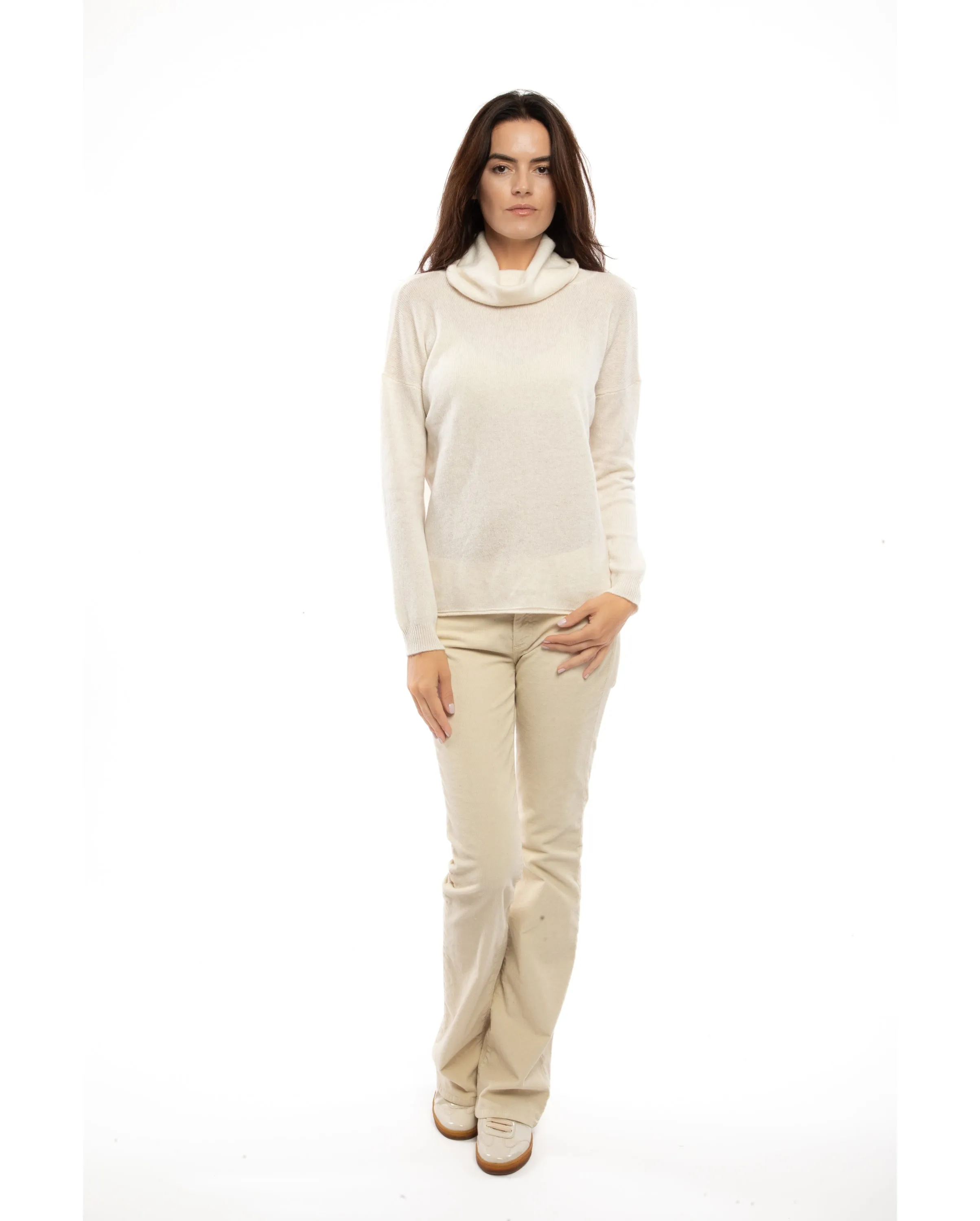 Women's Oversized Cashmere Cowl Neck Sweater Brown