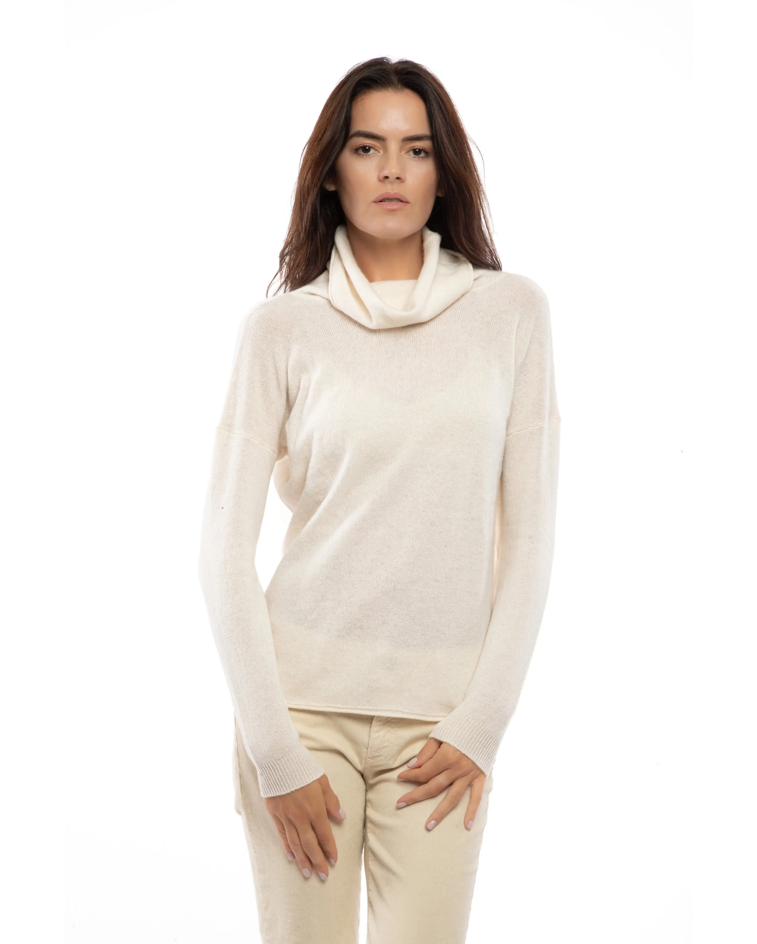 Women's Oversized Cashmere Cowl Neck Sweater Brown