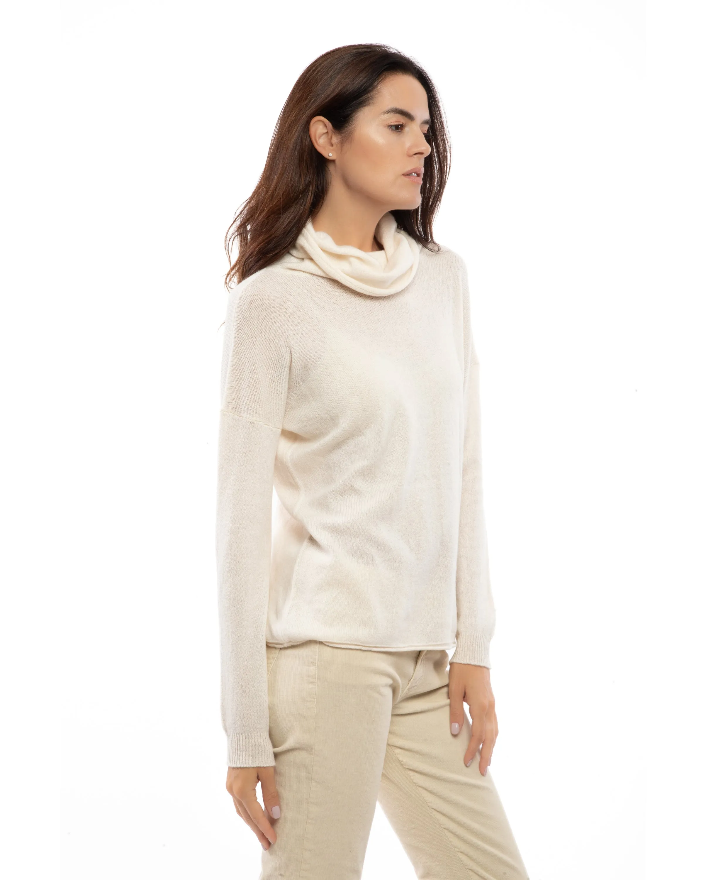 Women's Oversized Cashmere Cowl Neck Sweater Brown