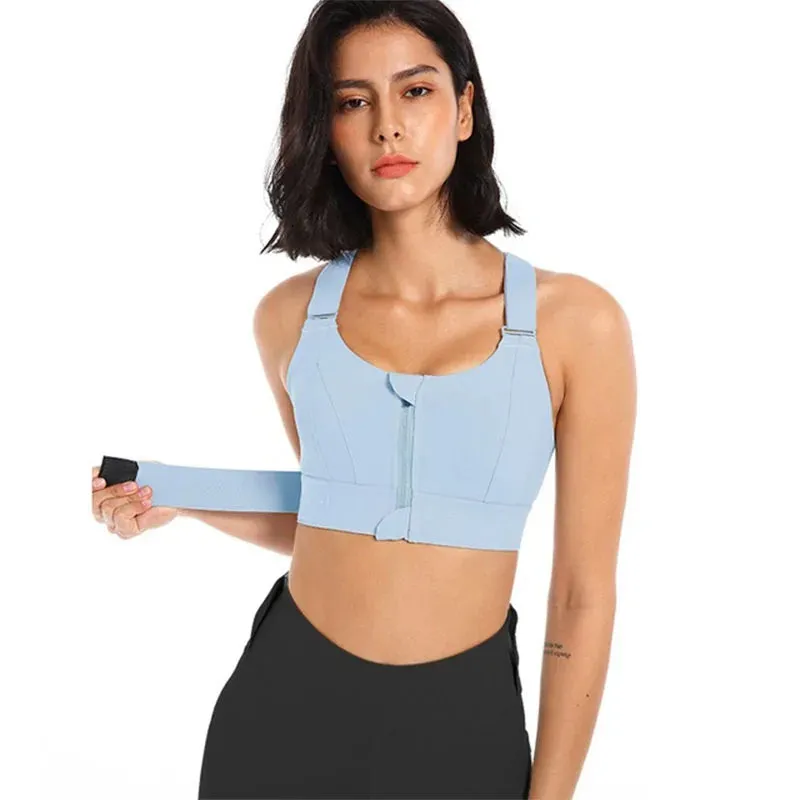 Women's Plus Size Front Zipper Sports Bra - Adjustable Strap, Shockproof, Yoga & Gym Fitness Crop Top