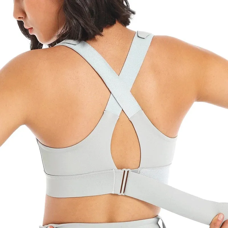Women's Plus Size Front Zipper Sports Bra - Adjustable Strap, Shockproof, Yoga & Gym Fitness Crop Top