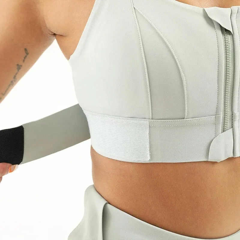 Women's Plus Size Front Zipper Sports Bra - Adjustable Strap, Shockproof, Yoga & Gym Fitness Crop Top