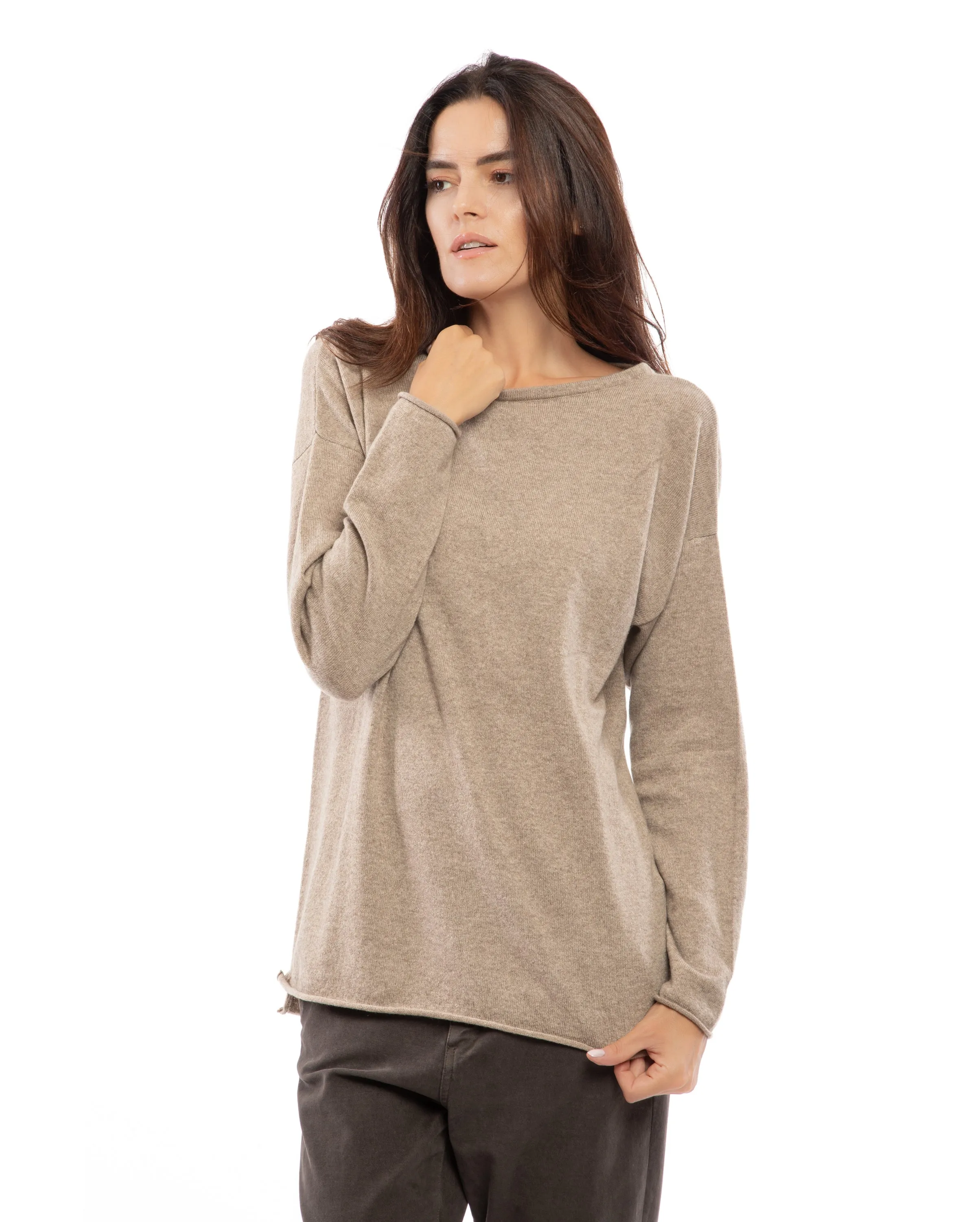 Women's Pure Cashmere Maxi Boat Neck Light Gray