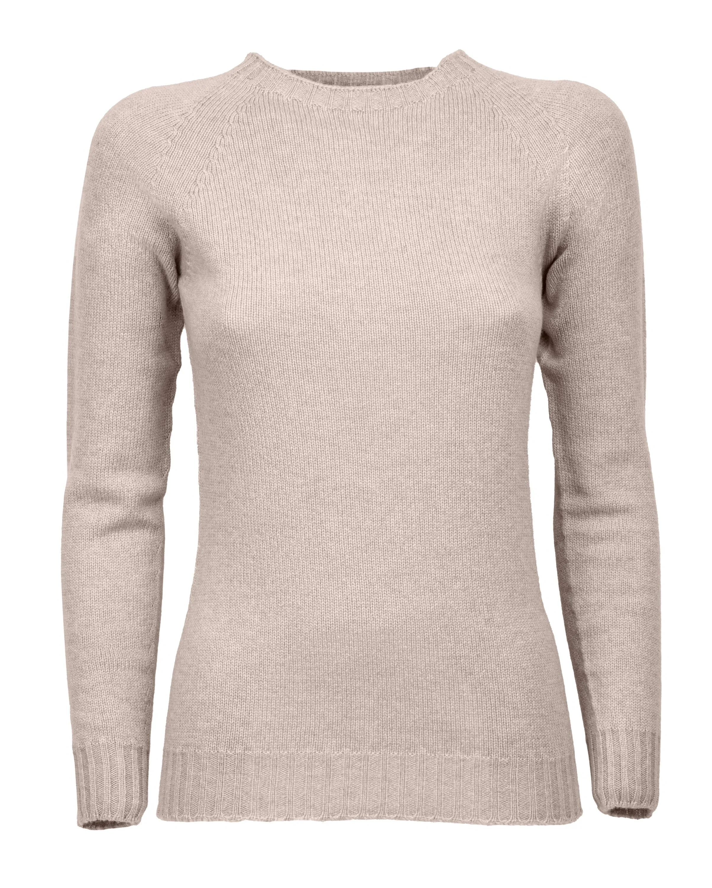 Women's Pure Cashmere Raglan Crew Neck Beige