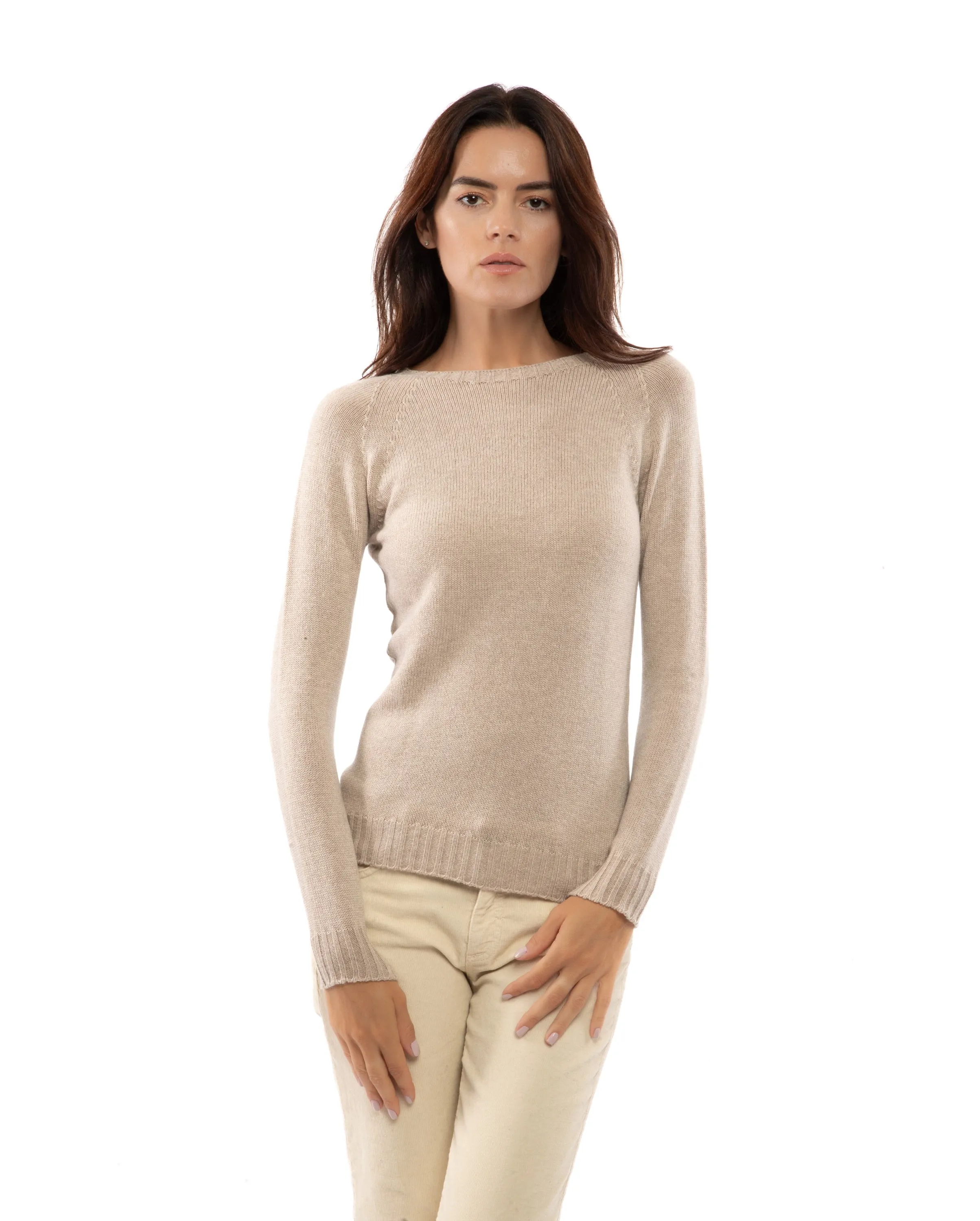 Women's Pure Cashmere Raglan Crew Neck Melange Gray