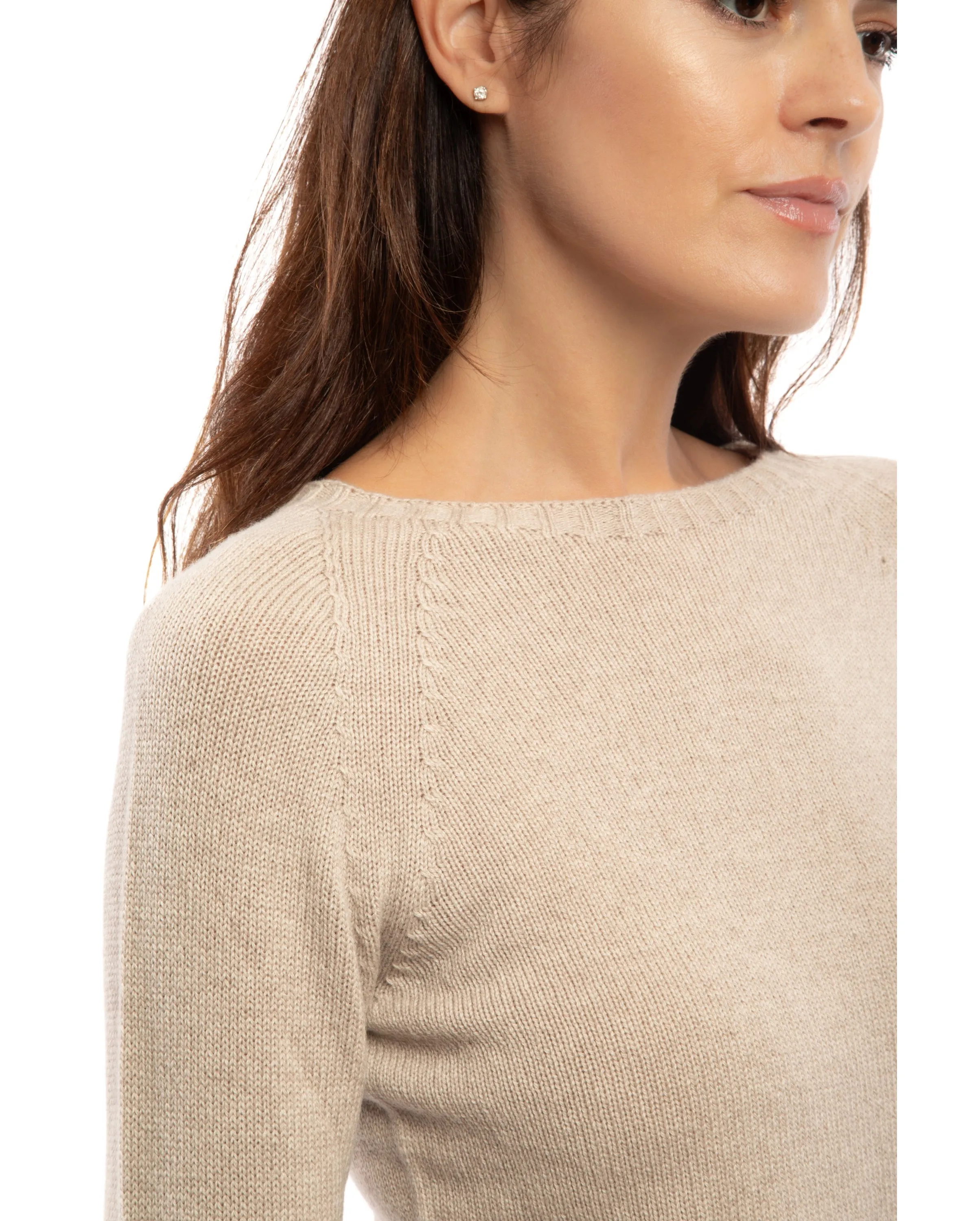 Women's Pure Cashmere Raglan Crew Neck Melange Gray