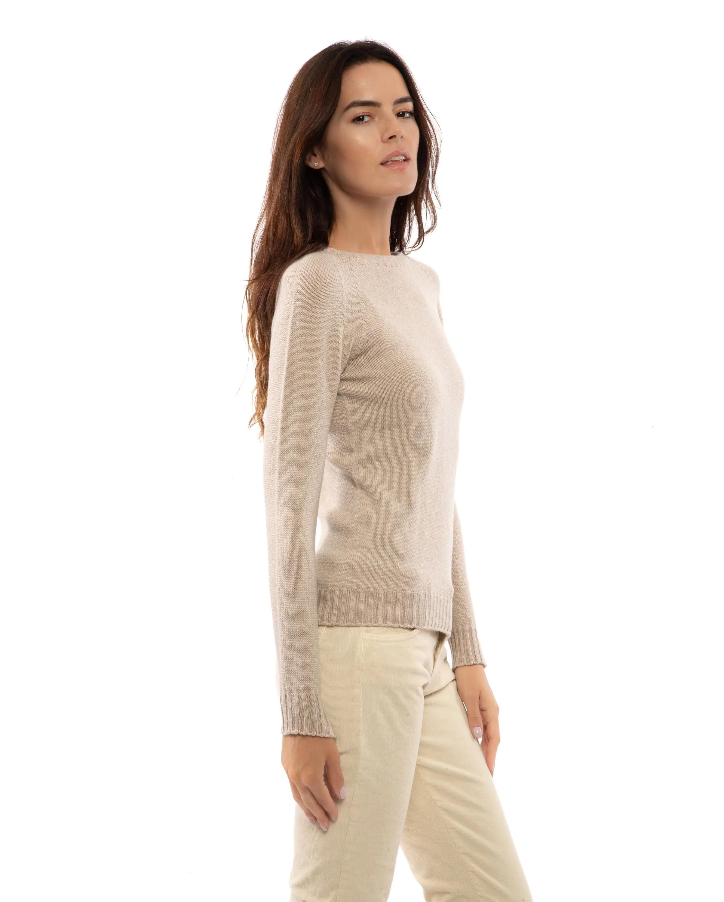 Women's Pure Cashmere Raglan Crew Neck Melange Gray
