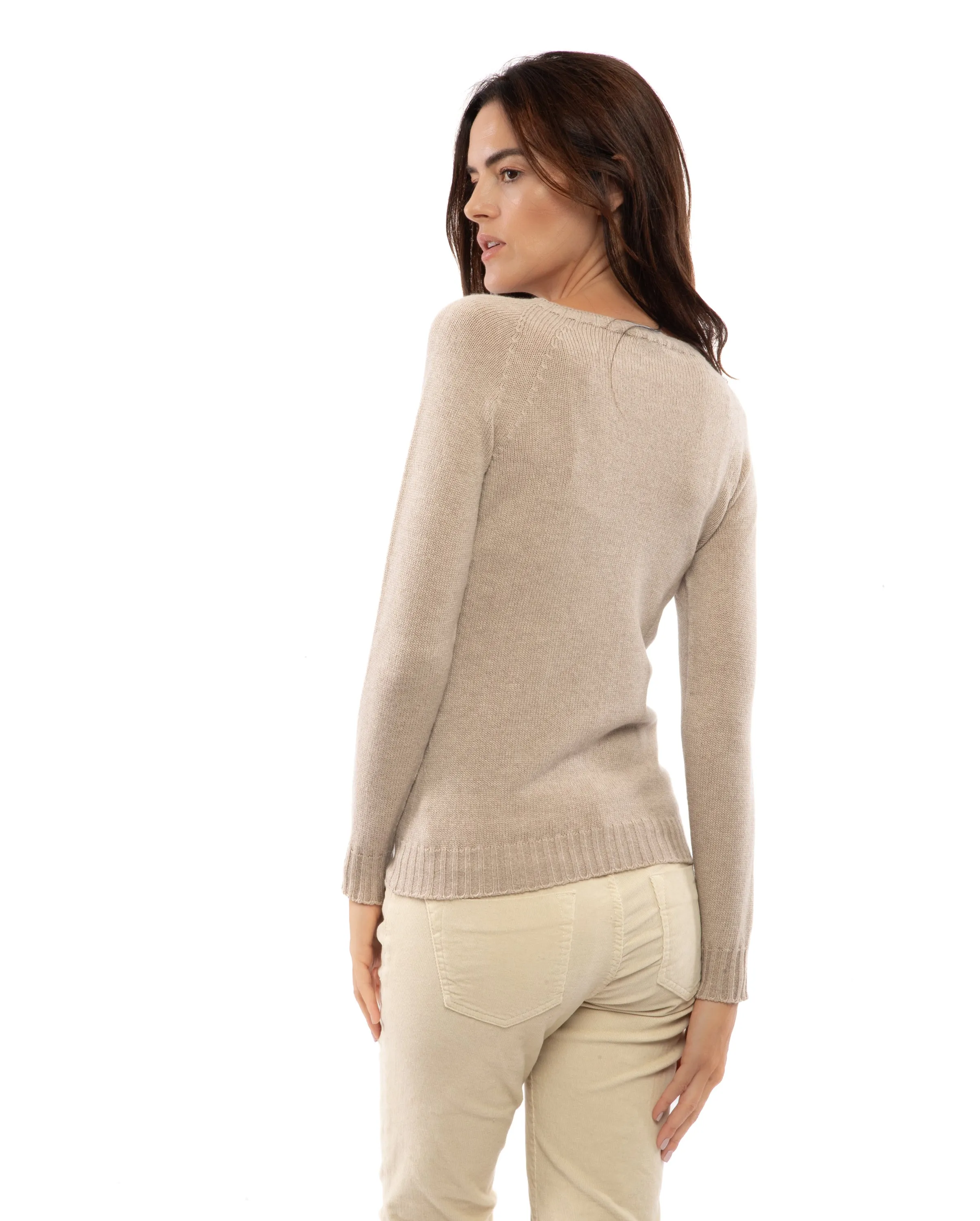 Women's Pure Cashmere Raglan Crew Neck Melange Gray