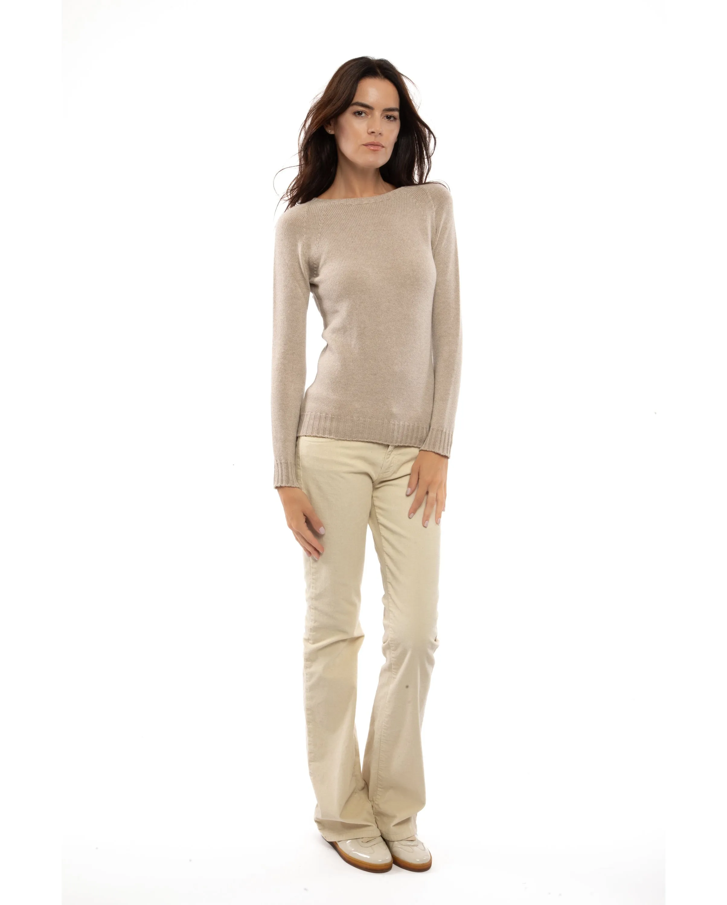 Women's Pure Cashmere Raglan Crew Neck Milk White