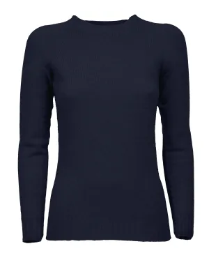 Women's Pure Cashmere Raglan Crew Neck Night Blue