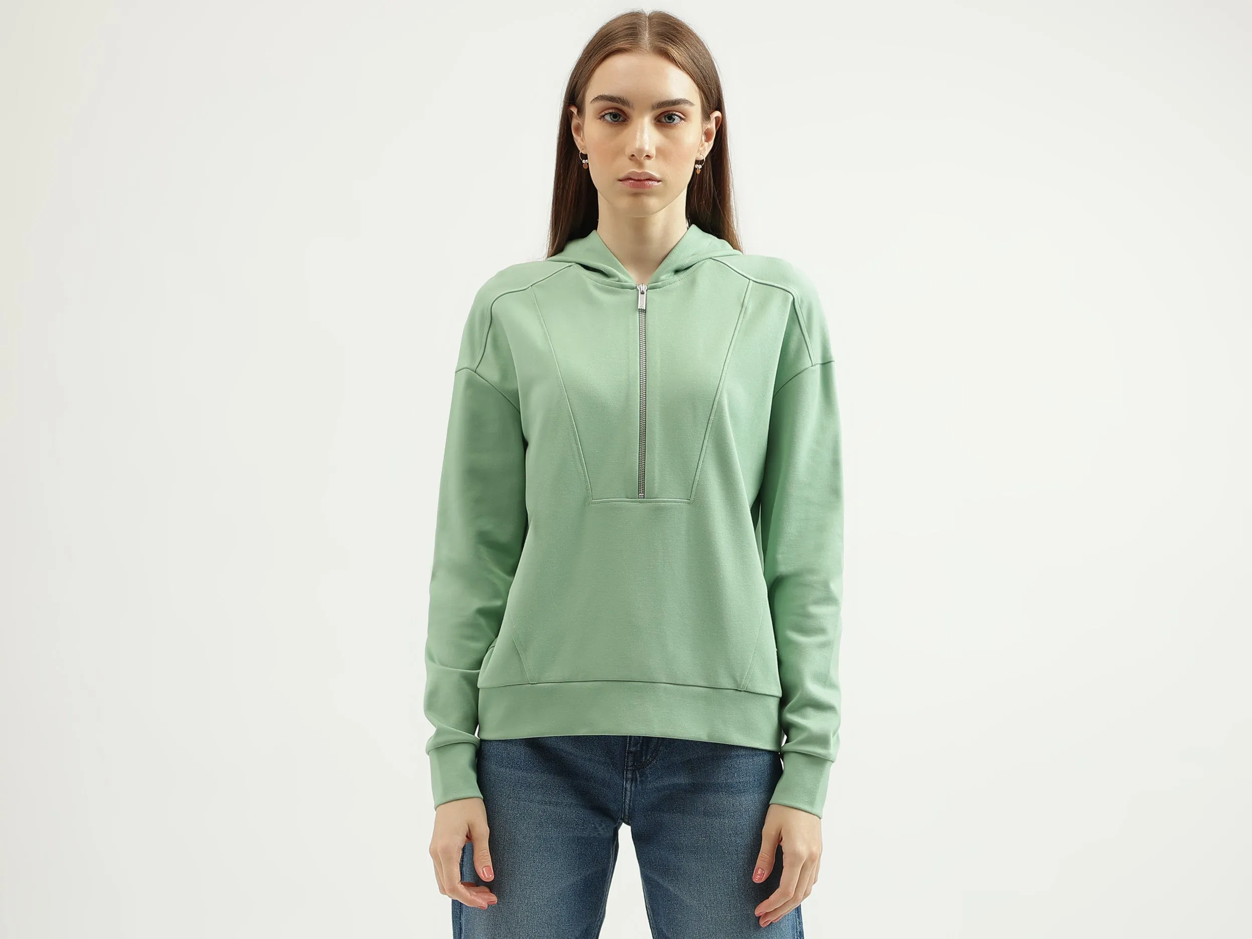 Women's Regular Fit Hooded Neck Solid Sweatshirt