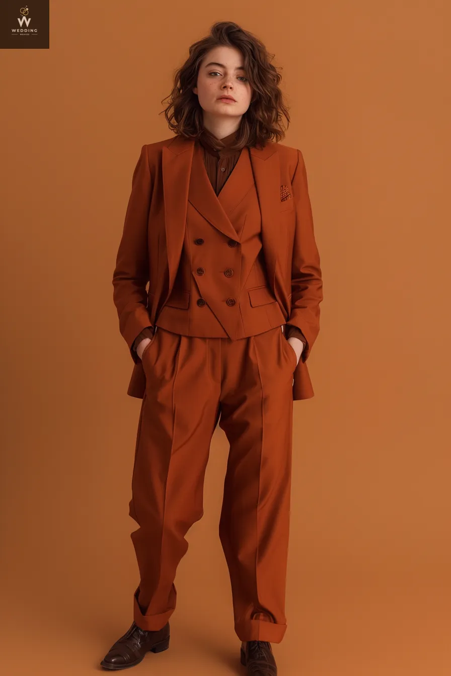 Women's Rust 3-Piece Suit - Elegant Wedding Suit Set | Women Formal Wear