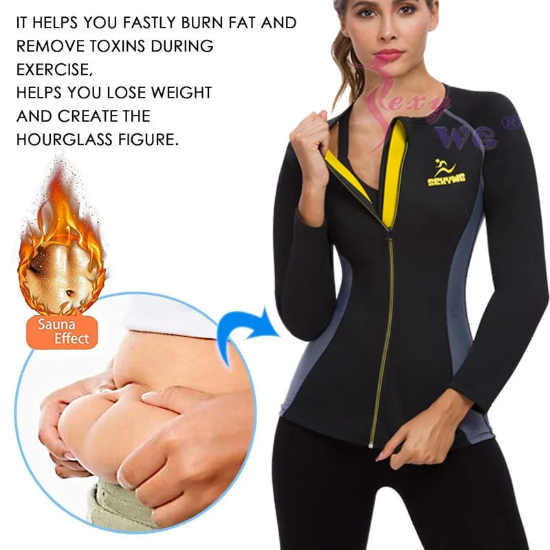 Women's Slimming Body Shaper Neoprene Sauna Jacket Waist Trainer Long Sleeve Shapewear