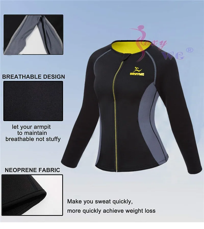 Women's Slimming Body Shaper Neoprene Sauna Jacket Waist Trainer Long Sleeve Shapewear