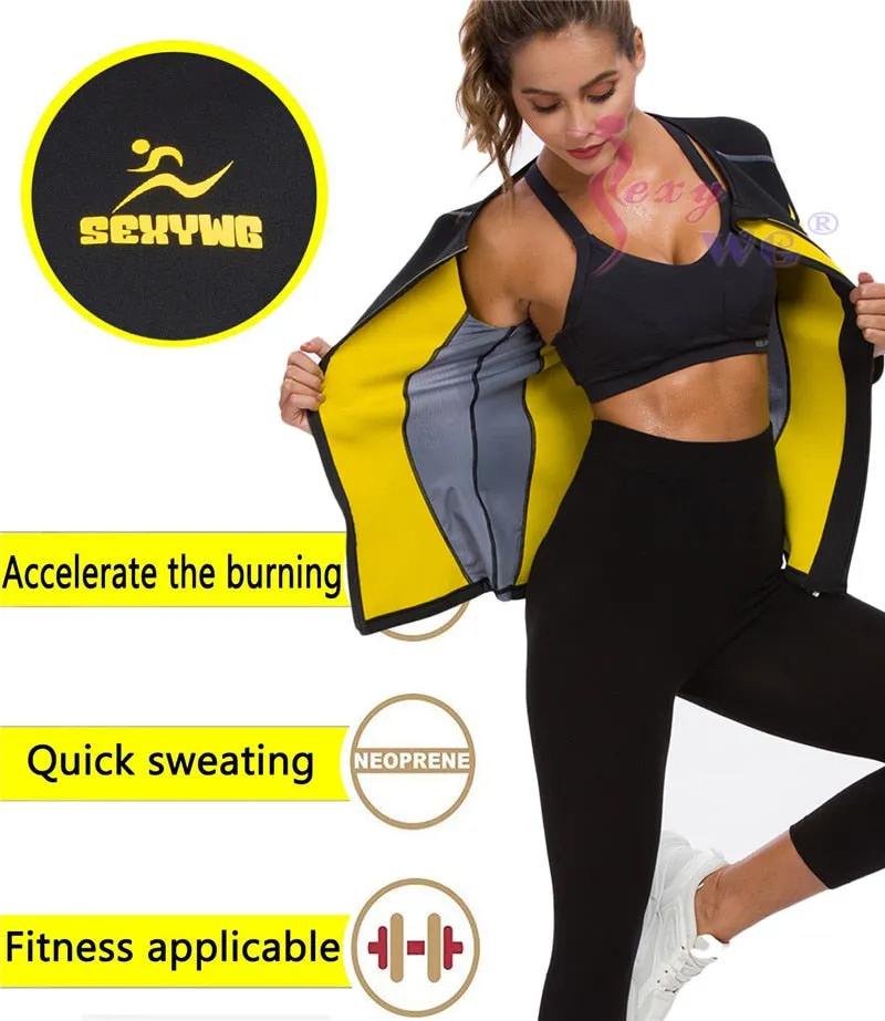 Women's Slimming Body Shaper Neoprene Sauna Jacket Waist Trainer Long Sleeve Shapewear