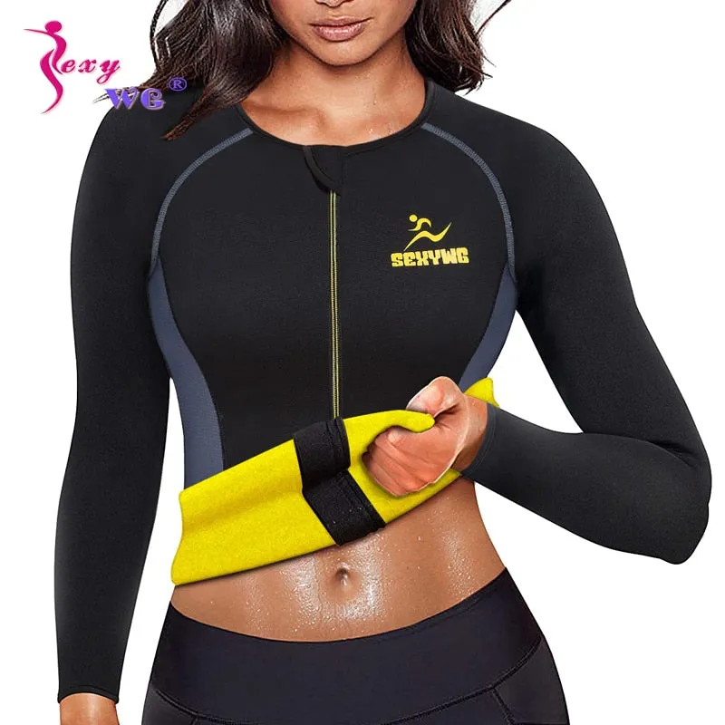 Women's Slimming Body Shaper Neoprene Sauna Jacket Waist Trainer Long Sleeve Shapewear