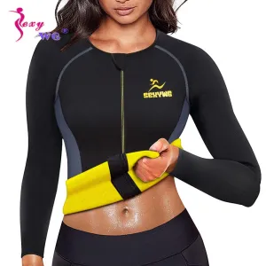 Women's Slimming Body Shaper Neoprene Sauna Jacket Waist Trainer Long Sleeve Shapewear