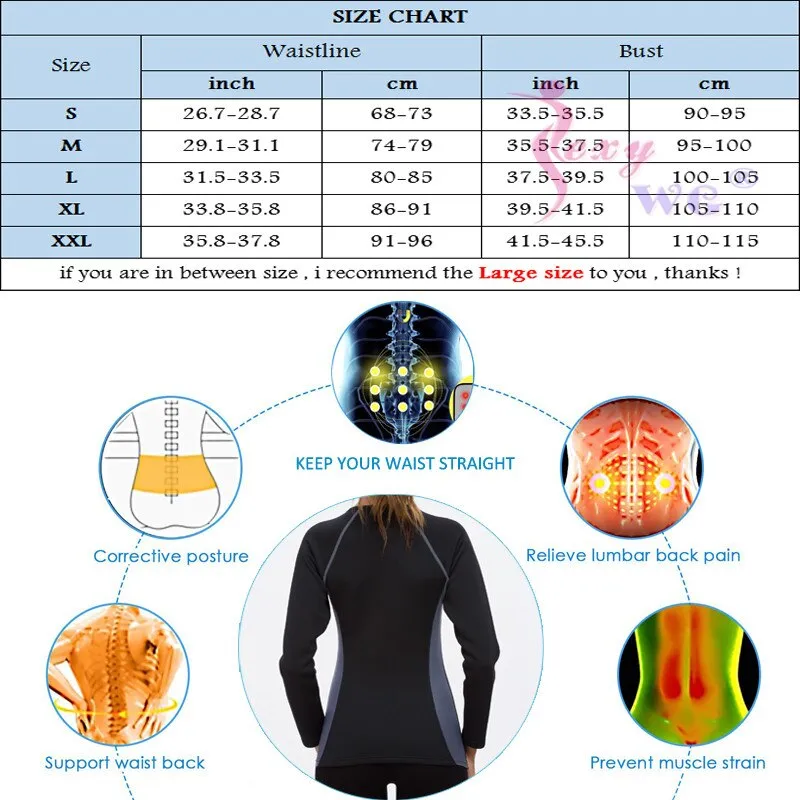 Women's Slimming Body Shaper Neoprene Sauna Jacket Waist Trainer Long Sleeve Shapewear