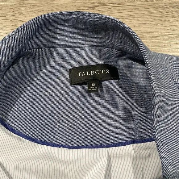 Women’s Talbots Blue Chambray Blazer Jacket Suit Work Casual Size 10