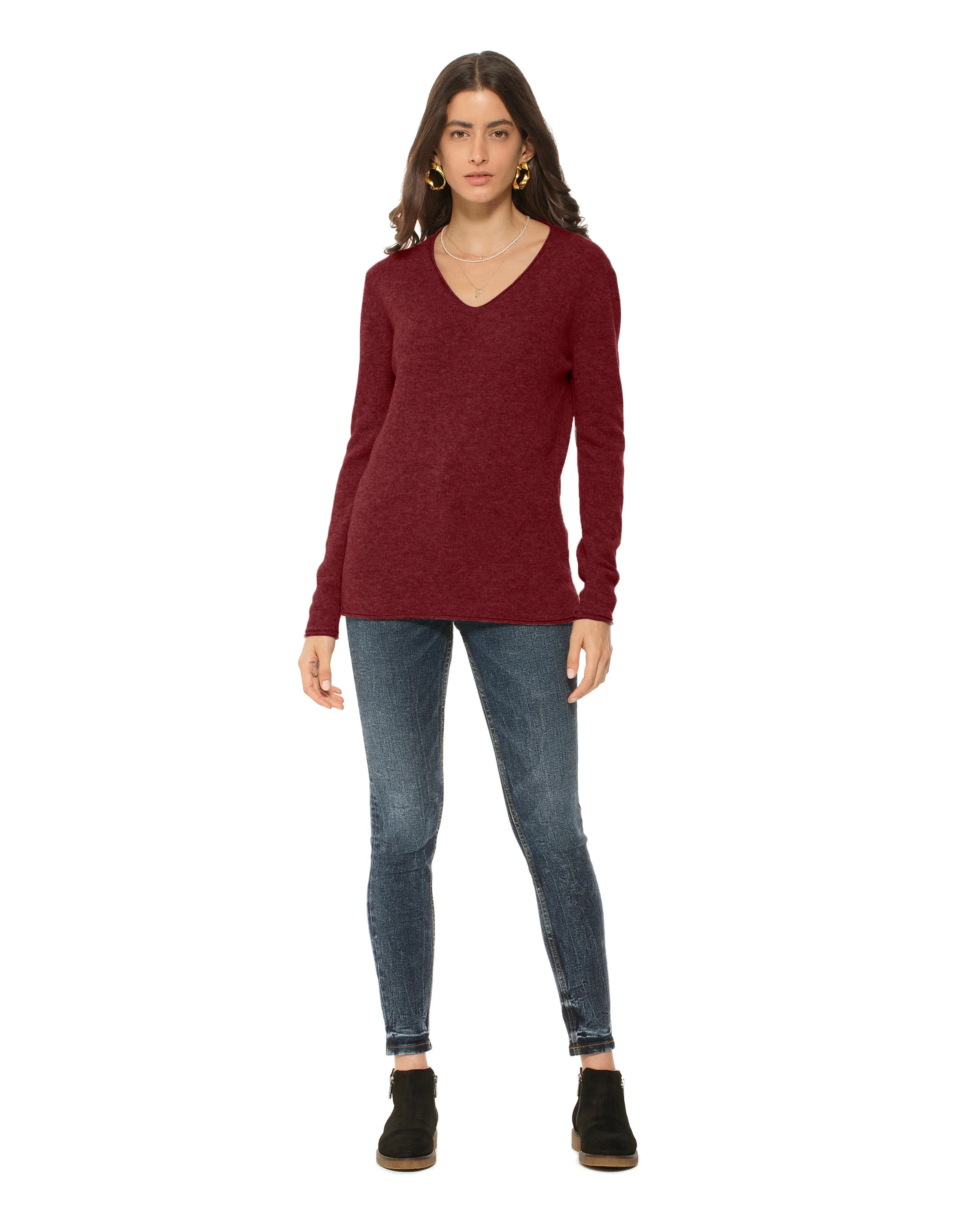 Women's Ultra-Light Cashmere V-Neck Sweater Bordeaux