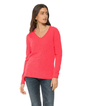 Women's Ultra-Light Cashmere V-Neck Sweater Coral Red