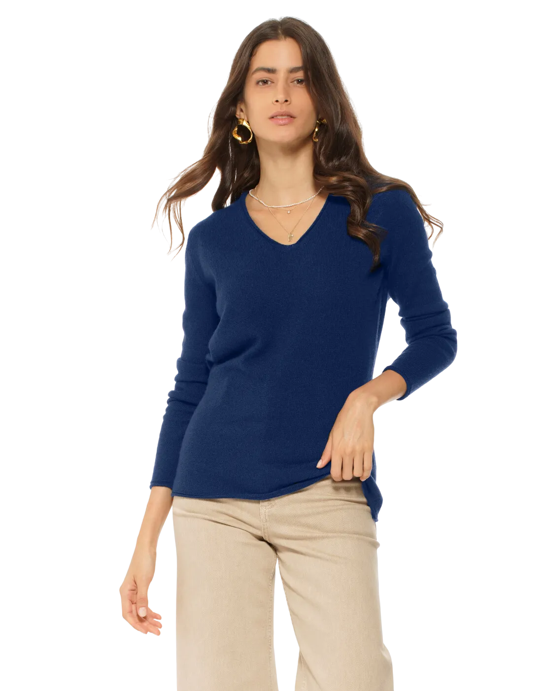 Women's Ultra-Light Cashmere V-Neck Sweater Melange Blue