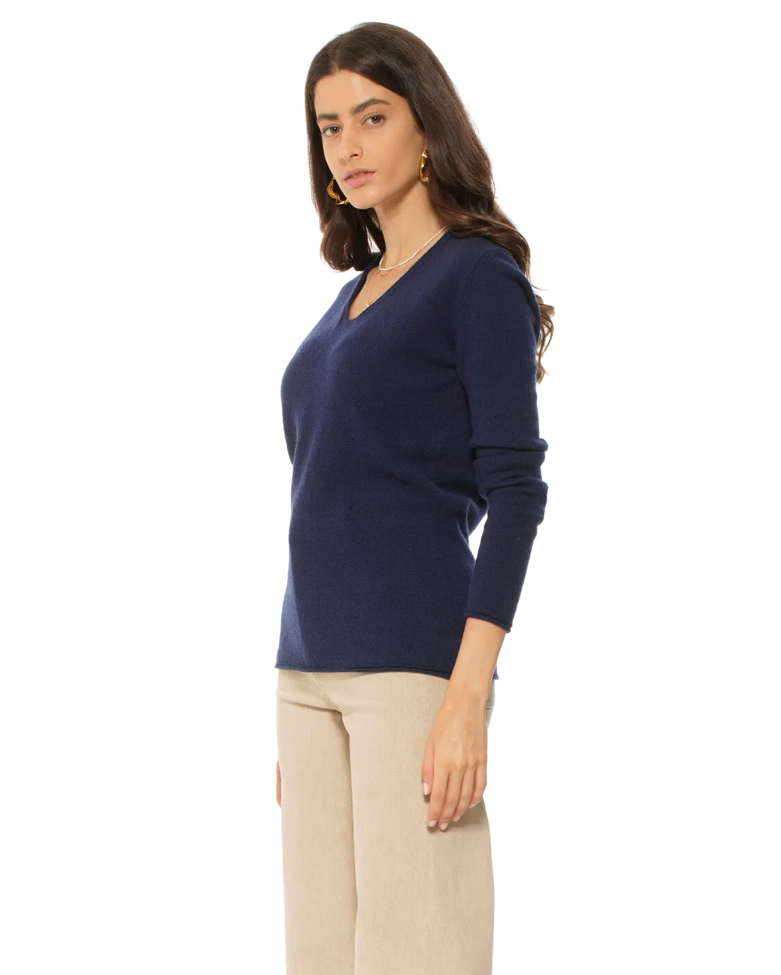 Women's Ultra-Light Cashmere V-Neck Sweater Melange Blue