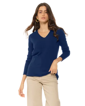 Women's Ultra-Light Cashmere V-Neck Sweater Melange Blue