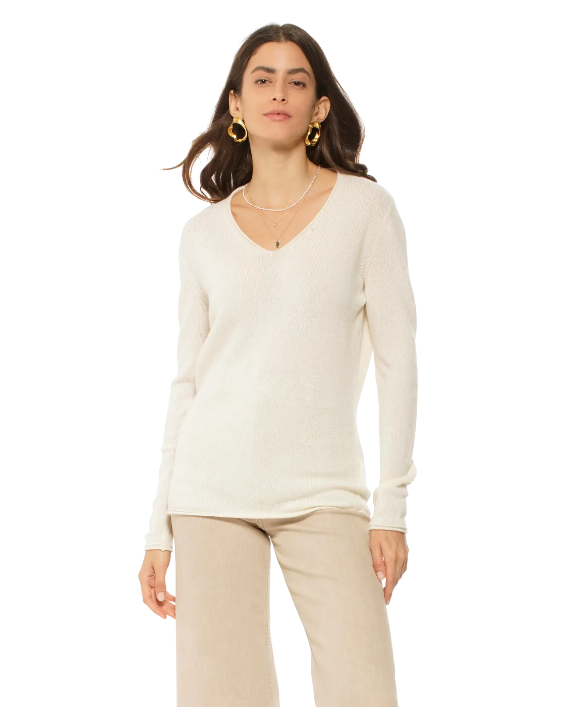 Women's Ultra-Light Cashmere V-Neck Sweater Melange Blue