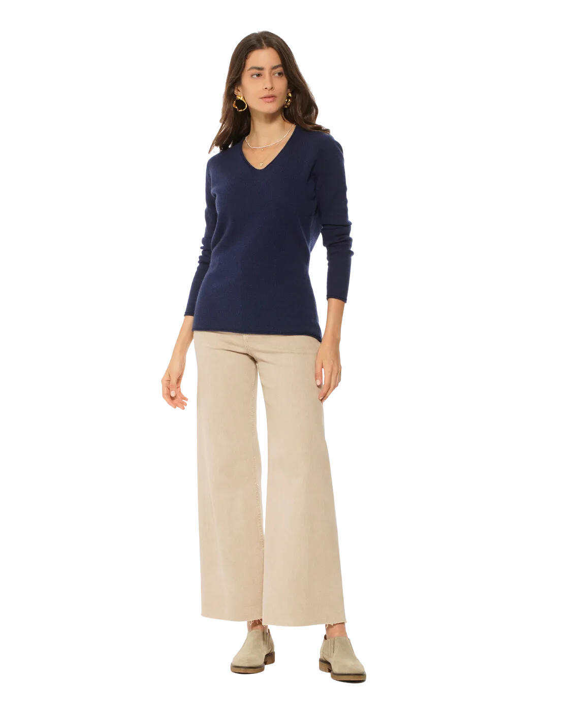 Women's Ultra-Light Cashmere V-Neck Sweater Melange Blue