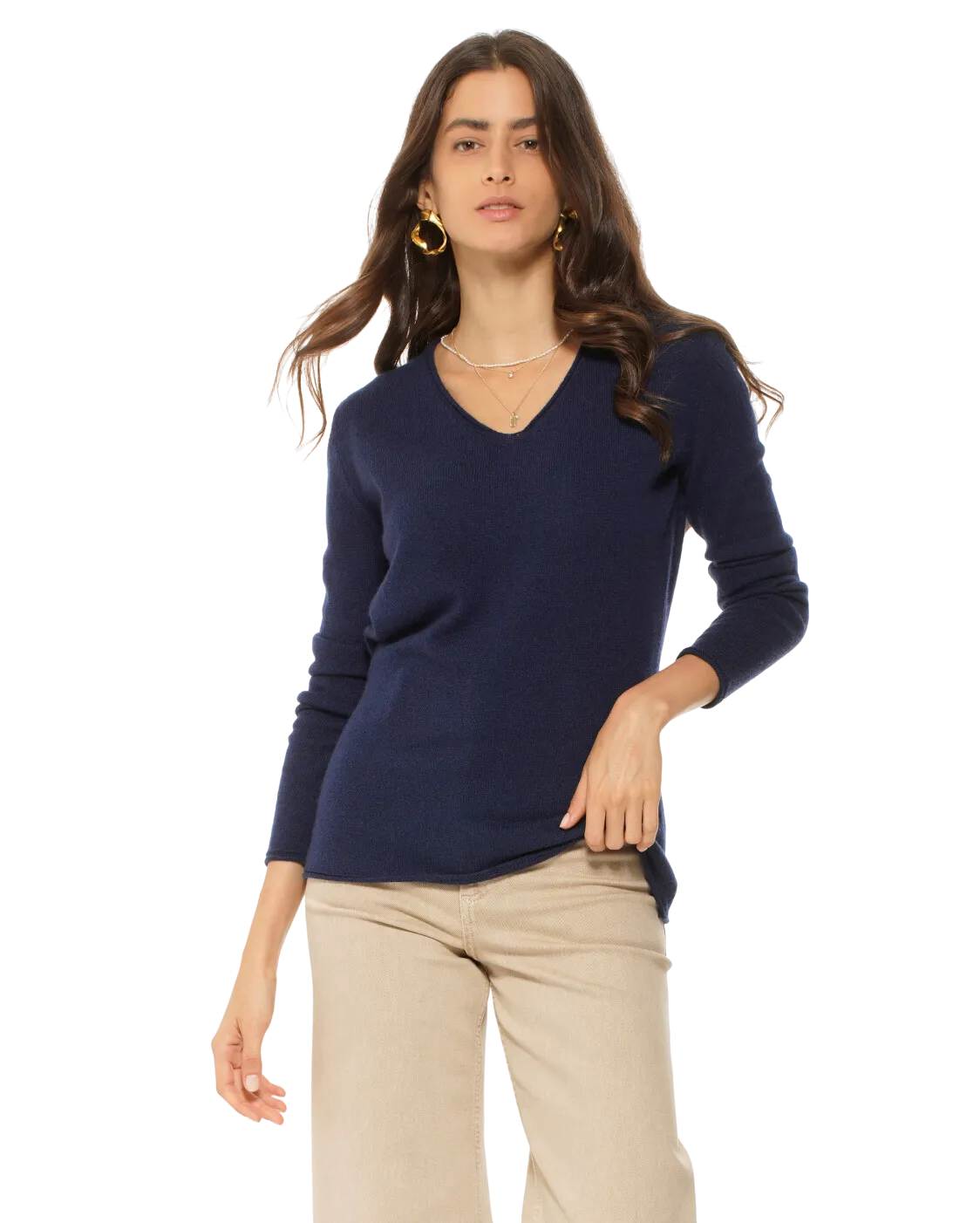 Women's Ultra-Light Cashmere V-Neck Sweater Melange Blue