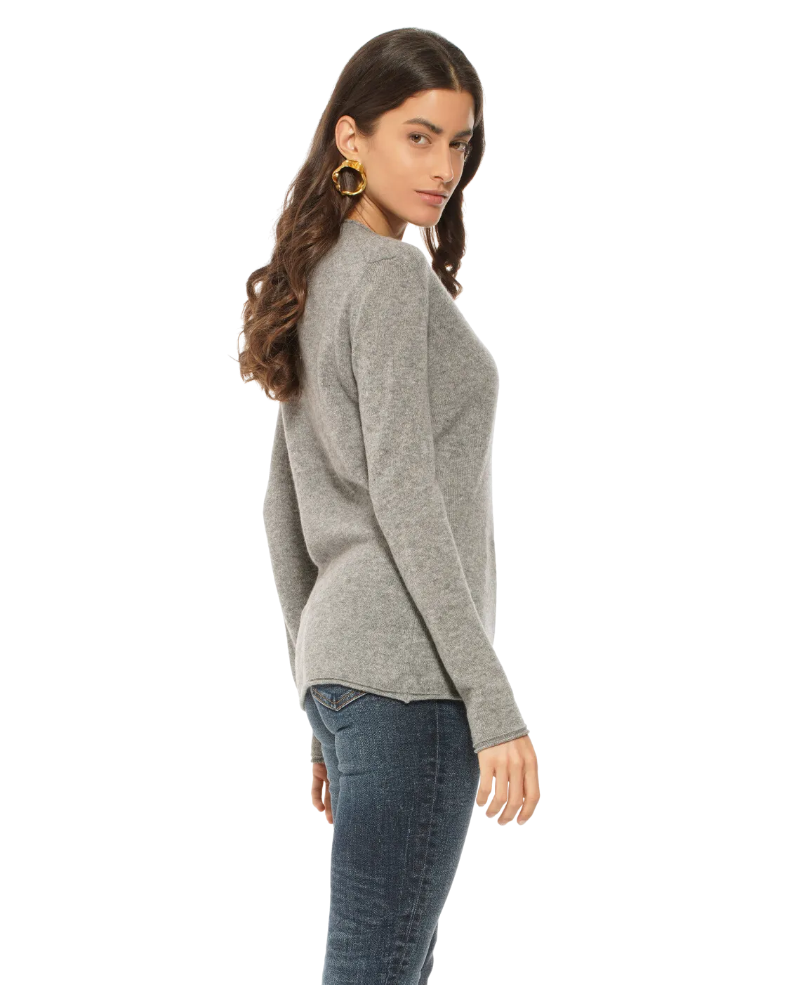 Women's Ultra-Light Cashmere V-Neck Sweater Melange Grey