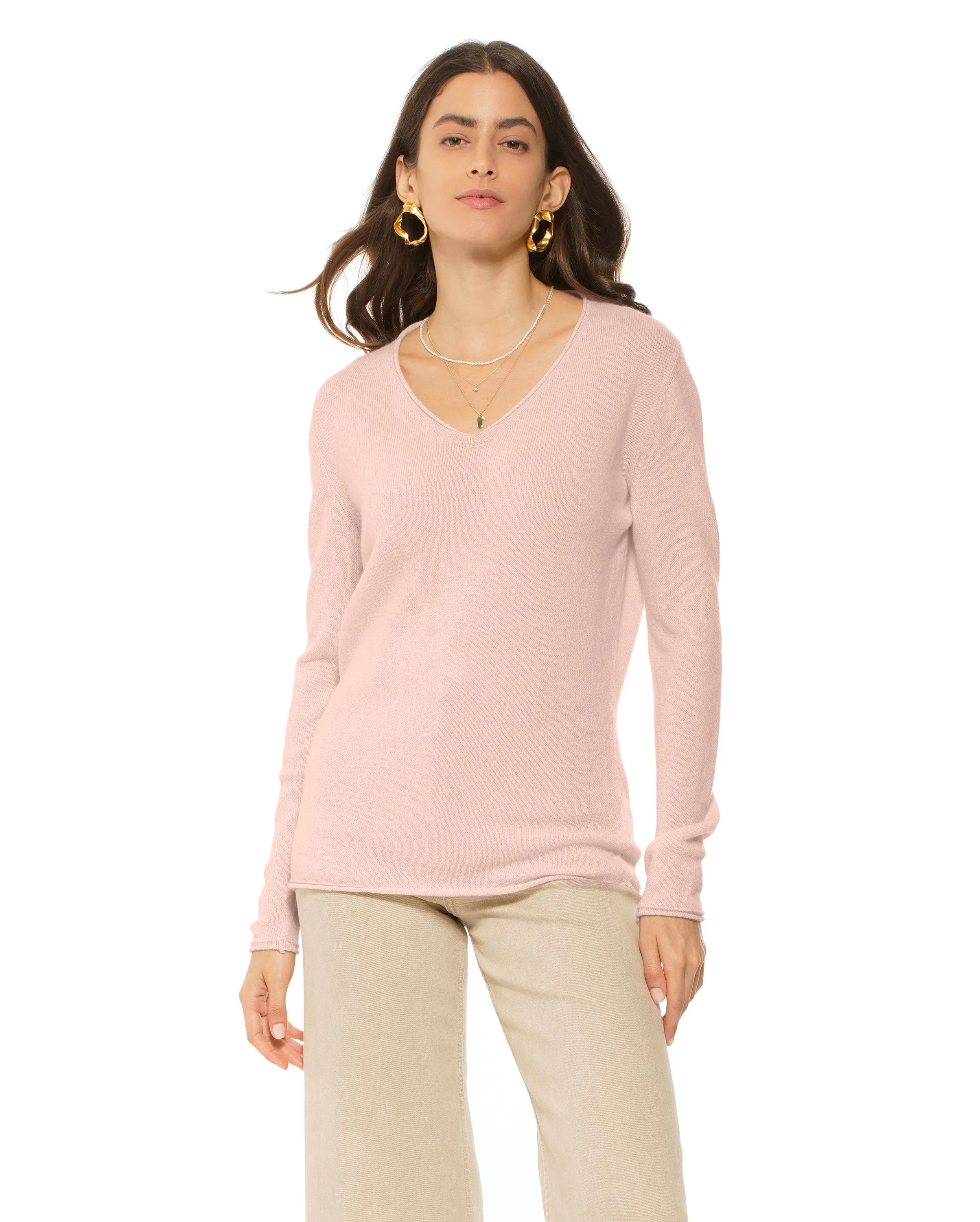 Women's Ultra-Light Cashmere V-Neck Sweater Peach