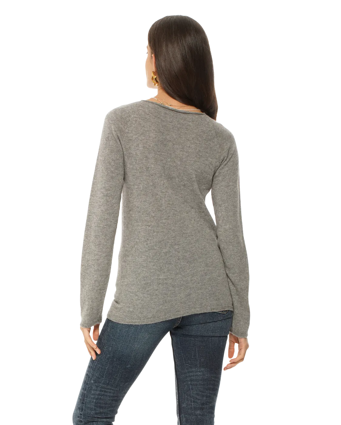Women's Ultralight Cashmere Raglan Crew Neck Sweater Melange Grey
