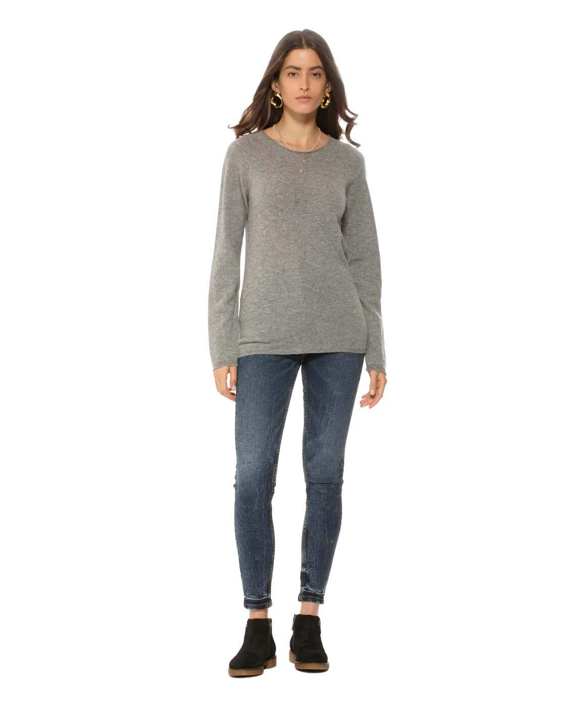 Women's Ultralight Cashmere Raglan Crew Neck Sweater Melange Grey