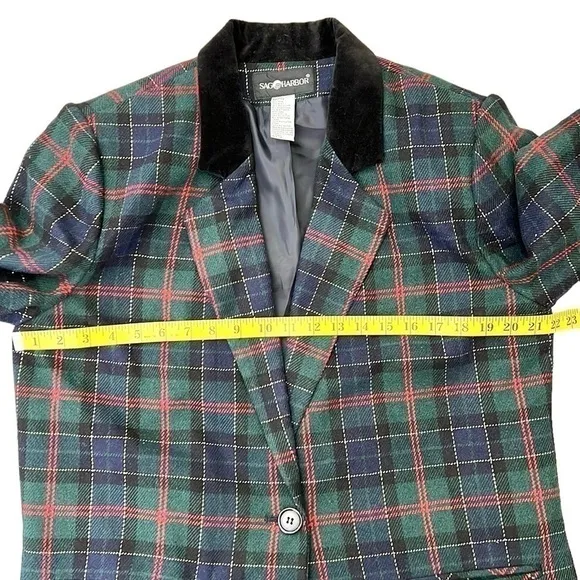 Women’s Vintage Sag Harbor Christmas Plaid Blazer Green Plus Size 14