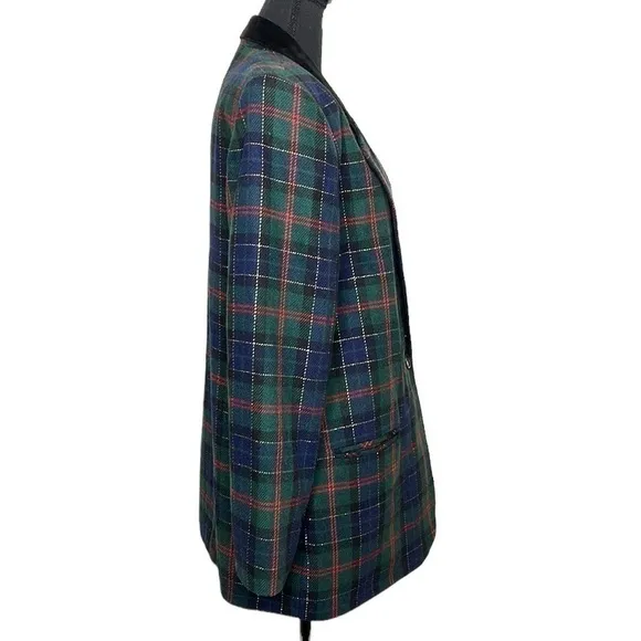Women’s Vintage Sag Harbor Christmas Plaid Blazer Green Plus Size 14