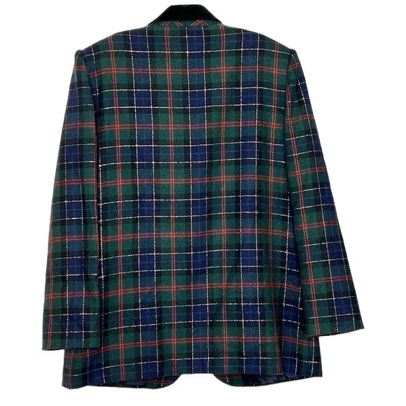 Women’s Vintage Sag Harbor Christmas Plaid Blazer Green Plus Size 14