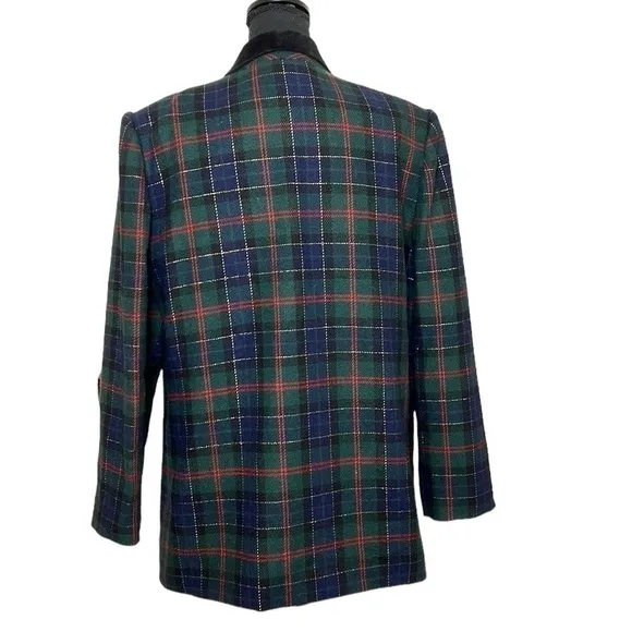 Women’s Vintage Sag Harbor Christmas Plaid Blazer Green Plus Size 14