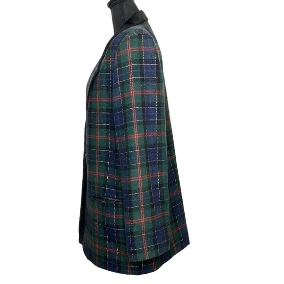 Women’s Vintage Sag Harbor Christmas Plaid Blazer Green Plus Size 14