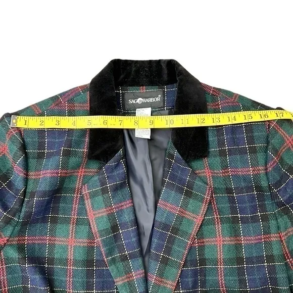 Women’s Vintage Sag Harbor Christmas Plaid Blazer Green Plus Size 14