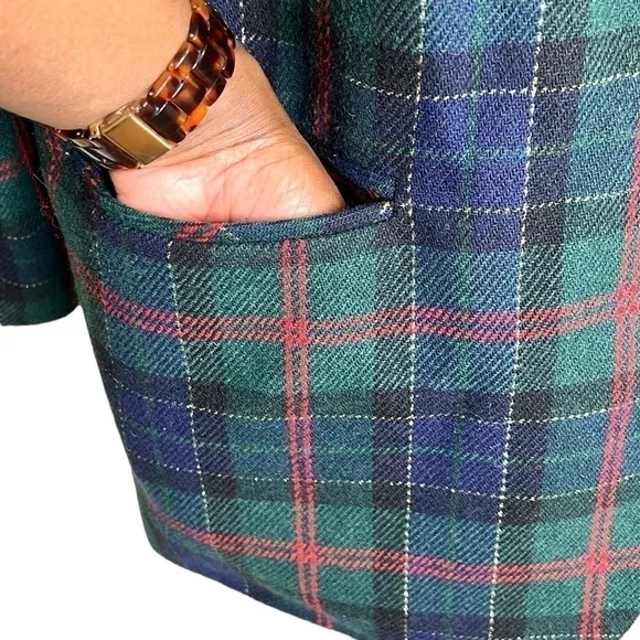 Women’s Vintage Sag Harbor Christmas Plaid Blazer Green Plus Size 14