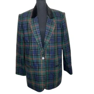 Women’s Vintage Sag Harbor Christmas Plaid Blazer Green Plus Size 14