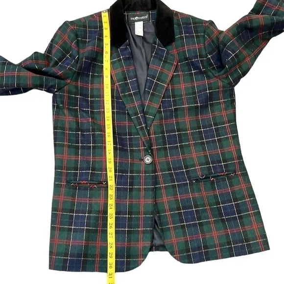 Women’s Vintage Sag Harbor Christmas Plaid Blazer Green Plus Size 14