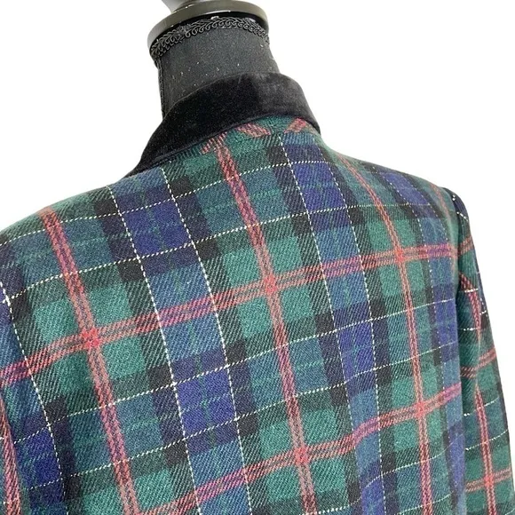 Women’s Vintage Sag Harbor Christmas Plaid Blazer Green Plus Size 14
