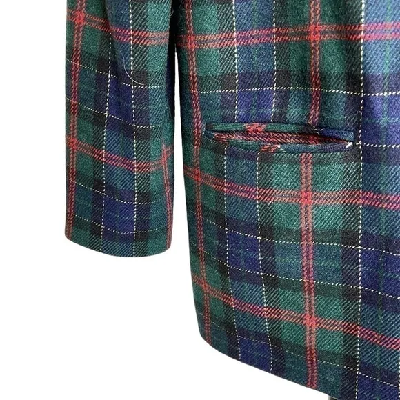 Women’s Vintage Sag Harbor Christmas Plaid Blazer Green Plus Size 14