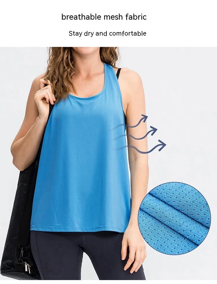 Women's Yoga Workout Blouse Loose Running Top Quick-dry Vest